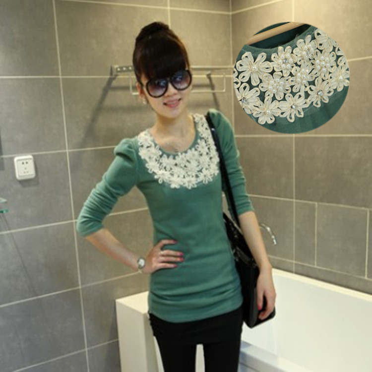 女士珍珠花朵泡泡袖...