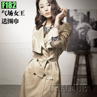  春装新品 7折258元送围巾 气质韩版女中长新款风衣外套F182