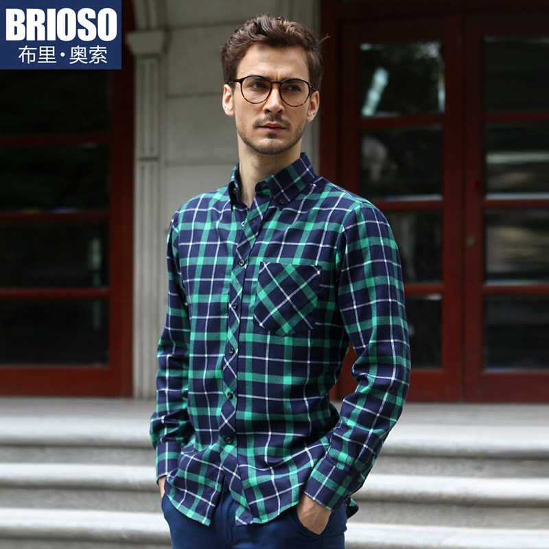 BRIOSO 2013秋装新款衬衣男士韩版休闲修身长袖格子衬衫寸衫上衣