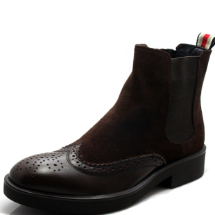  四钻新品 男式高帮磨砂牛皮休闲皮鞋 短筒男靴中邦牛仔皮靴