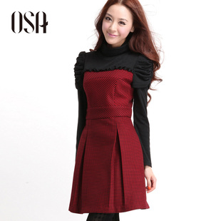  OSA品牌服饰旗舰店欧莎正品春装OL大码毛呢子连衣裙子L13045