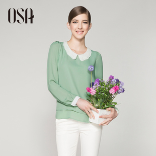  OSA春装新款雪纺打底衫长袖衬衣女娃娃领休闲衬衫女C31002