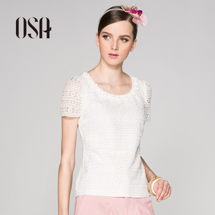  仅售128元osa欧莎正品夏装新款女装 蕾丝拼接短袖T恤 T31054