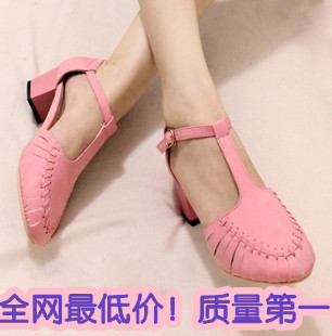  夏季新款女鞋 t型带小粗跟日系 女鞋 凉鞋 中跟 英伦风女单鞋