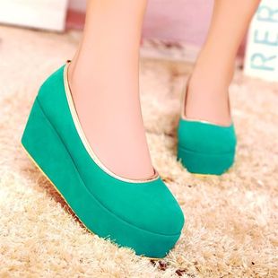  松糕鞋欧美英伦女鞋单鞋坡跟船鞋女厚底女款新款瓢鞋女中跟潮