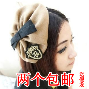  韩国发饰刺绣徽章蝴蝶结发箍发帽子宽边头箍发卡小礼帽头饰品批发
