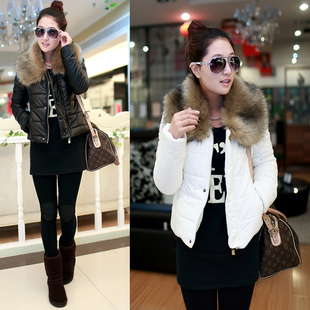  PU皮棉衣长袖超大毛领 甜美小清新 女短款修身外套棉服秋冬装新款