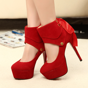  1314秋冬季新款韩版防水台超高跟鞋单鞋女鞋红色婚鞋气质新娘鞋子