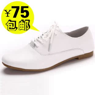  新款单鞋 欧美英伦休闲女鞋 真皮小白鞋 平底单鞋 圆头护士鞋