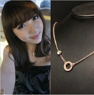  朴有天love螺丝双层镶钻钛钢镀18K彩金玫瑰金项链颈链锁骨链男女