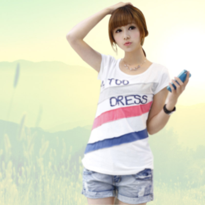 性条纹拼接百搭修身...