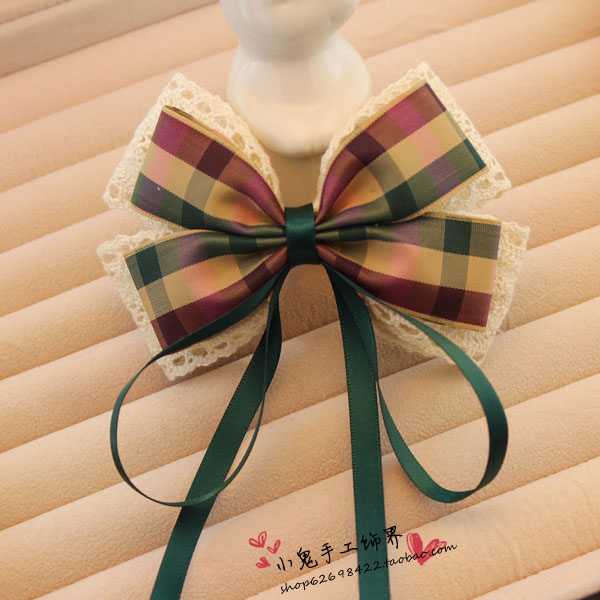 格子蝴蝶结发饰...