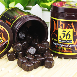  进口零食韩国食品 乐天56%纯黑巧克力 乐天56减肥巧克力豆96/125g