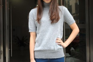 欧洲站秋冬新款<em>韩版</em>时尚瑞丽兔毛高领<em>短袖毛衣</em>