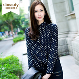 r.beauty2013 <span class=H> spring </span> <span class=H> mounted retro ladies </span> wave point chiffon shirt collar shirt long-sleeved shirt bottoming 14006
