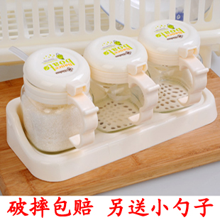 厨房用品 调味瓶 调味盒 盐罐 调味罐 调料罐 玻璃三件套装 有盖 厨房用品 调味瓶 调味盒 盐罐 调味罐 调料罐 玻璃三件套装 有盖