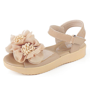  贝比秀 夏季新款儿童凉鞋少儿甜美淑女童鞋绣花鱼嘴女童凉鞋