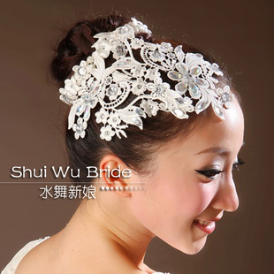  爱的花环 珍珠蕾丝结婚发饰 水钻白色头花 新娘婚纱配饰头饰水舞