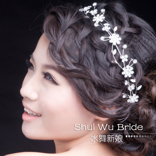  水舞新款 水中花 韩式新娘皇冠头饰结婚水钻发饰 婚纱花朵配饰品