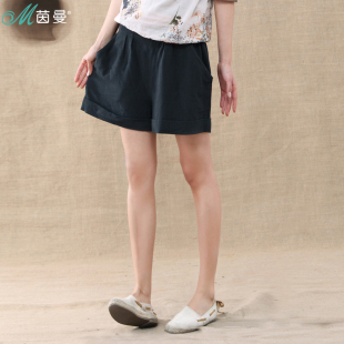  茵曼夏装新款短裤 女 夏 卷边大码宽松休闲 热裤AW8320920288