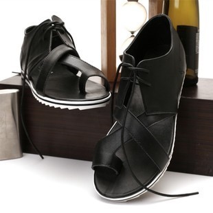  夏季新款 韩版潮流套趾系带男凉鞋 英伦流行时尚真皮罗马男鞋