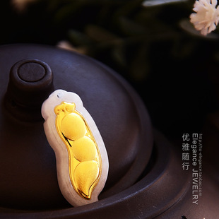  正品独家 A货翡翠镶嵌AAA千足金 四季豆平安豆金镶玉 吊坠 证书