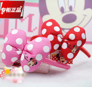  正品迪士尼儿童发饰品女童波点蝴蝶结发箍头箍宝宝头饰品婴儿发夹