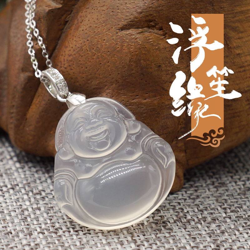 925 Silver Necklace natural agate Chalcedony Fudou Safety Green beans Leaf Buddha Gong Pendant Necklace Pendantin the Accessories/Fashion Jewelry, Pendant/Pendant category - from Buy2taobao.com to provide professional Taobao agent buy service