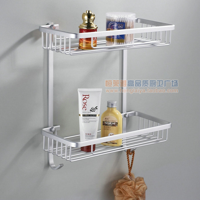 Bathroom Accessories solid Space aluminum double-deck square Shelf Bathroom storage basket Receiving rack with hookin the Decoration main material , Toiletries , Bathroom Hardware/Pendant , Bathroom Shelves category - from Buy2taobao.com to provide professional Taobao agent buy service