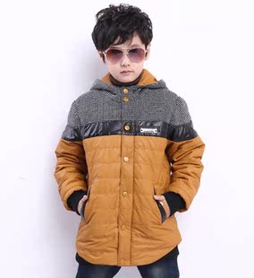  童装冬装新款男童儿童中大童韩版加厚棉服PU水洗皮风衣外套卫