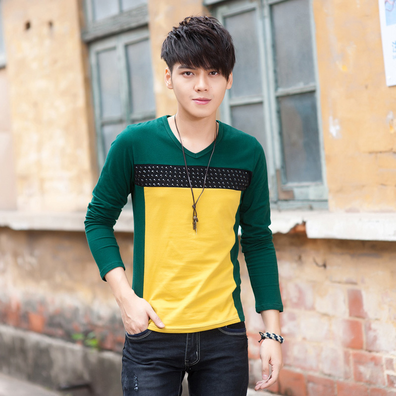 青春休闲v领打底衫潮...