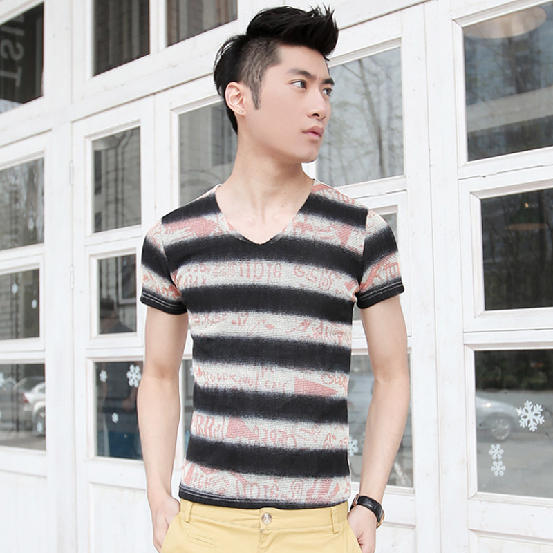 网纹撞色男士修身...