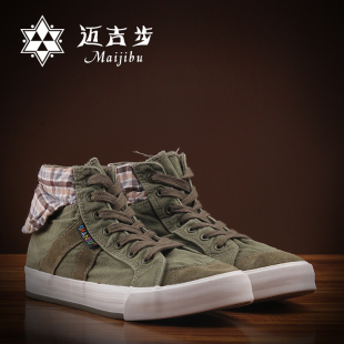  新款韩版高帮男士帆布鞋 休闲翻边拼色平底鞋英伦潮流男士板鞋子