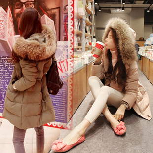  韩国女装貉子毛领女式修身羽绒服女中长款正品清仓外套韩版羽绒衣
