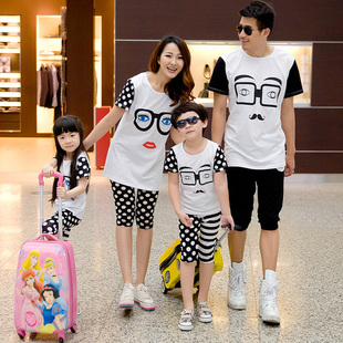  儿童装时尚套装原创亲子装夏装款全家装母子装休闲母女装套装