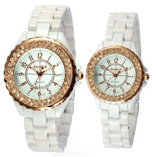  得意鸟 白色情侣手表 明星同款男女石英表 时尚复古陶瓷时装表 J3