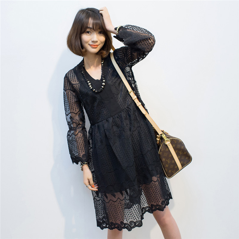High-end the republic of korea maternity dress 2018 Autumn new pattern Glass yarn Embroidery Dress perspective Hollow sexy Two piece setin the Maternity/Maternal supplies/Nutrition , Maternity , Dress category - from Buy2taobao.com to provide professional Taobao agent buy service