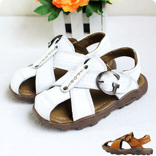  包邮新款夏季真皮男童凉鞋包头护趾儿童鞋韩版潮白色牛筋软底