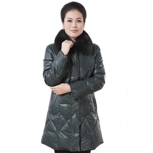  好享 中老年羽绒服女装中长款妈妈装时尚狐狸毛领冬装加大码外套