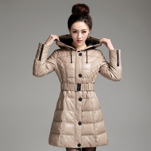  海宁皮衣新款真皮羽绒服女 狐狸毛领绵羊皮真皮皮衣加厚长款