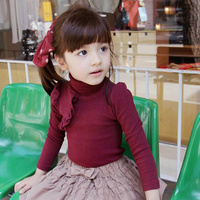 2013韩版秋装女儿童高领长袖加绒糖果打底衫