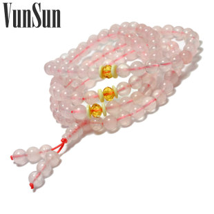  VunSun 正品天然水晶饰品粉晶旺桃花粉水晶108颗多层佛珠手链女款