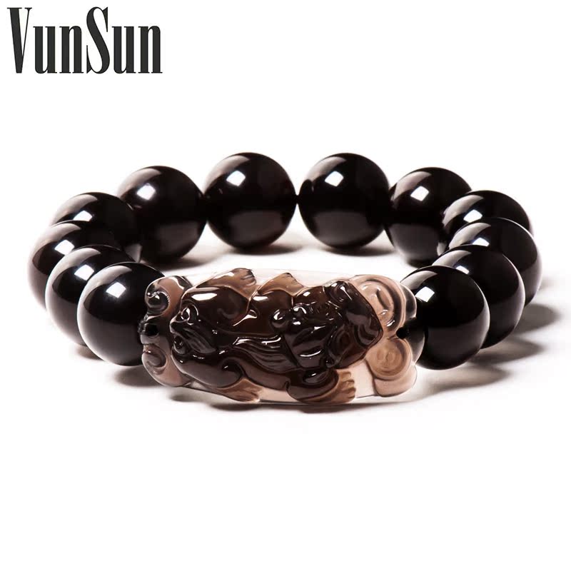 VunSun 天然水晶黑曜石貔貅手链男士招财辟邪转运饰品 送礼物首选 VunSun 天然水晶黑曜石貔貅手链男士招财辟邪转运饰品 送礼物首选
