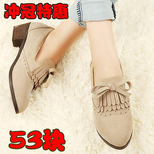  新款英伦风布洛克复古女鞋尖头流苏蝴蝶结粗跟单鞋中跟粗跟鞋