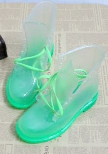  春夏新款 糖果彩色底透明雨鞋 百搭复古绑带水晶雨靴女士