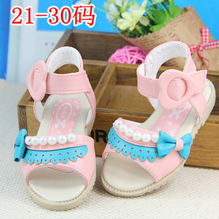  夏儿童凉鞋 可爱皮扣女童凉鞋珍珠镂空公主蝴蝶结高帮罗马鞋