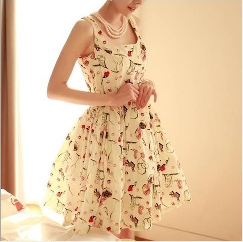 印花碎布无袖雪纺...