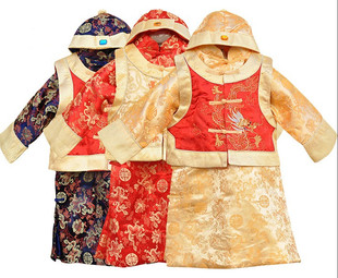  儿童唐装中国龙礼服 男童新年装 儿童唐装夹棉长袍马褂三件套装