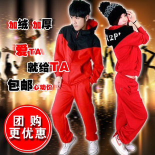  秋装新款正品韩版大码BOY嘻哈加厚抓绒情侣套装卫衣运动休闲套装