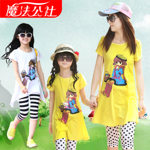  亲子装 夏装全家装新款母女 韩版大码镶钻女孩印花T恤 套装